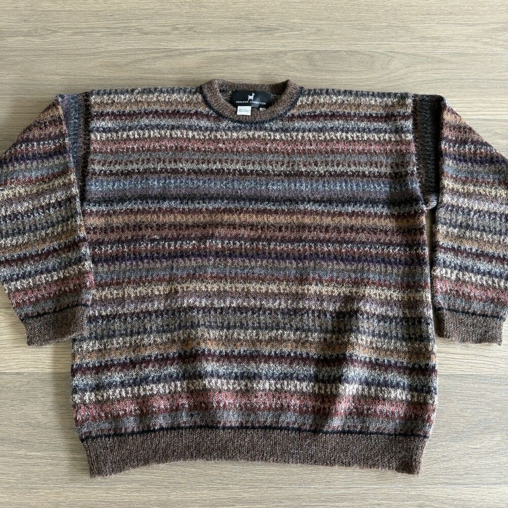 Peruvian Connection Sweater Medium Alpaca Peru Crew Striped